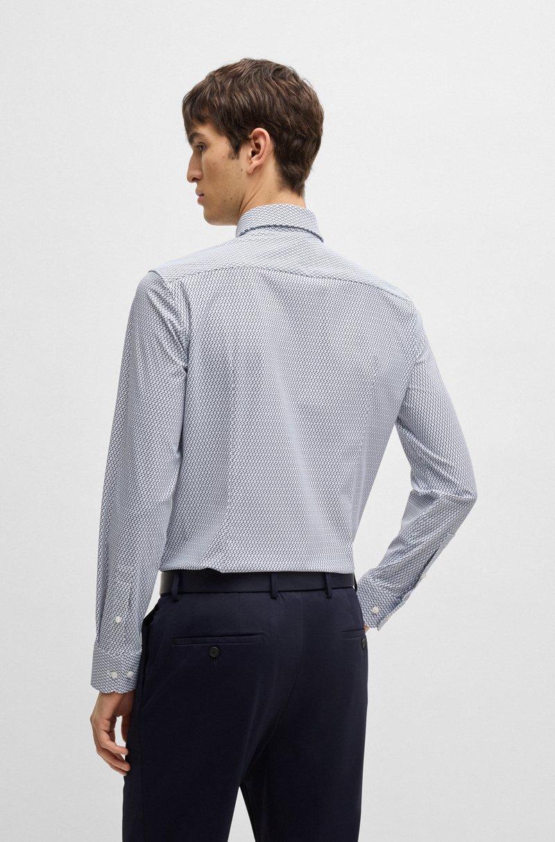 Hugo Boss Camisa Slim Fit En Punto Técnico Elástico Estampado