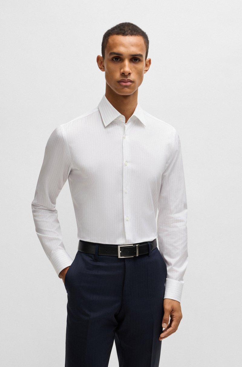 Hugo Boss Camisa slim fit en sarga de algodón a rayas