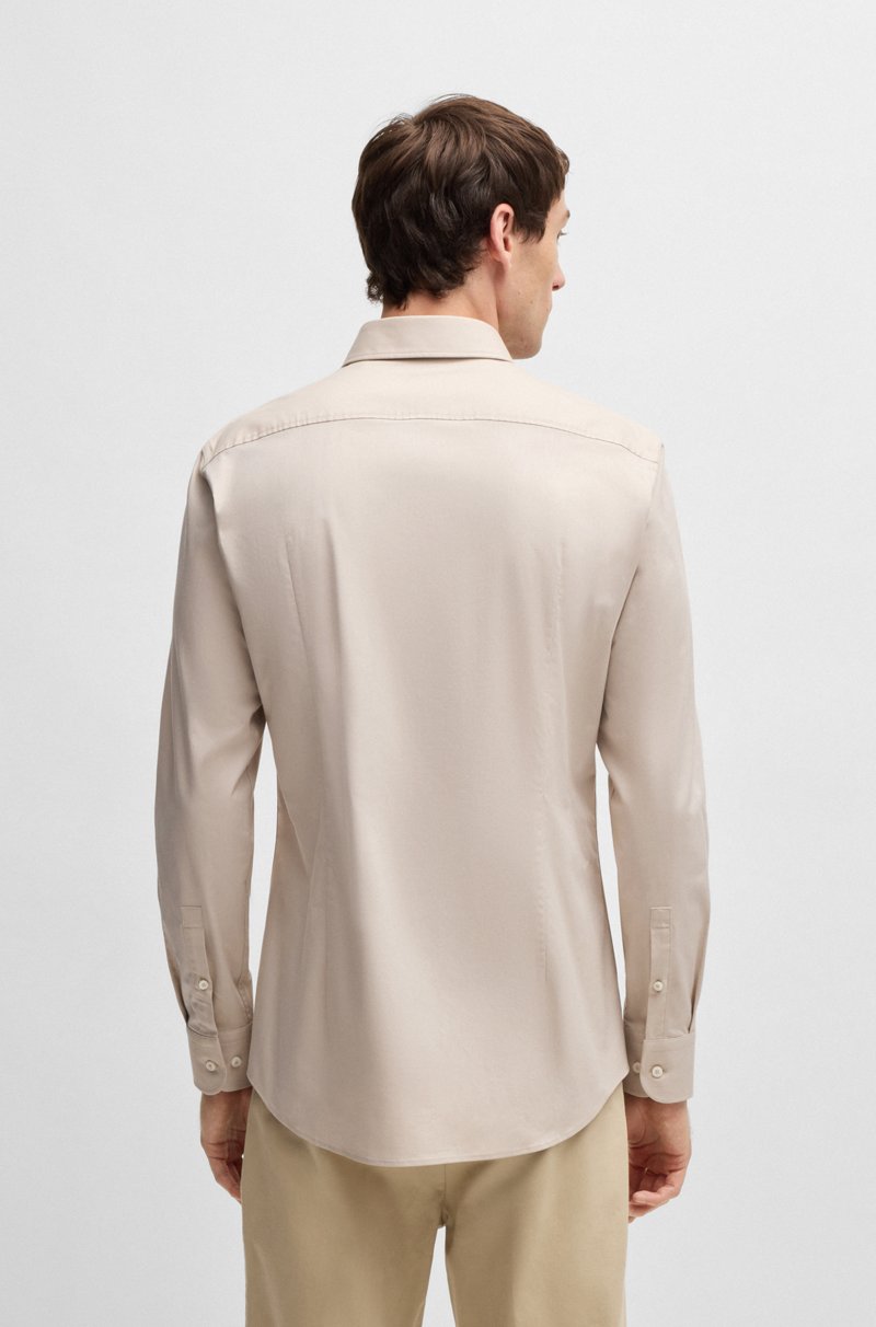 Hugo Boss Camisa Slim Fit En Sarga De Algodón Elástico De Planchado Fácil