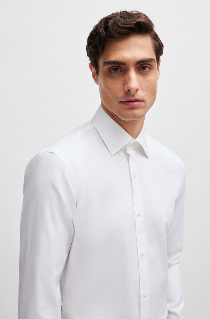 Hugo Boss Camisa Slim Fit En Sarga De Algodón Elástico De Planchado Fácil