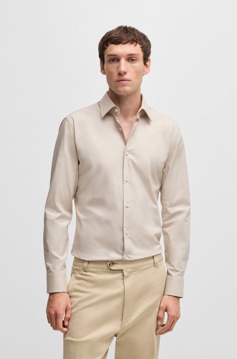 Hugo Boss Camisa slim fit en sarga de algodón elástico de planchado fácil