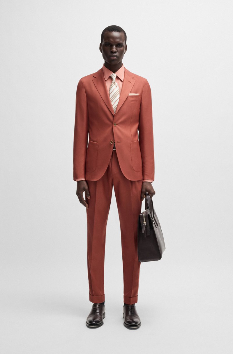 Hugo Boss Camisa Slim Fit En Sarga De Algodón Y Cashmere Fabricada En Italia