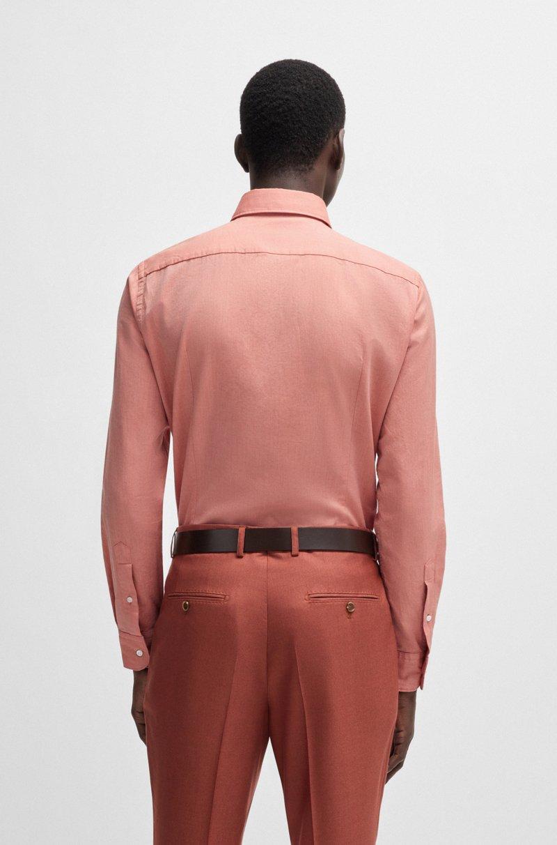 Hugo Boss Camisa Slim Fit En Sarga De Algodón Y Cashmere Fabricada En Italia