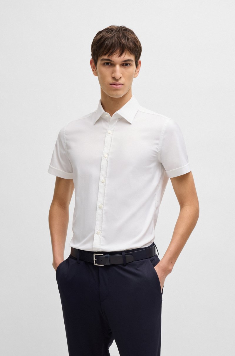 Hugo Boss Camisa slim fit en sarga elástica técnica