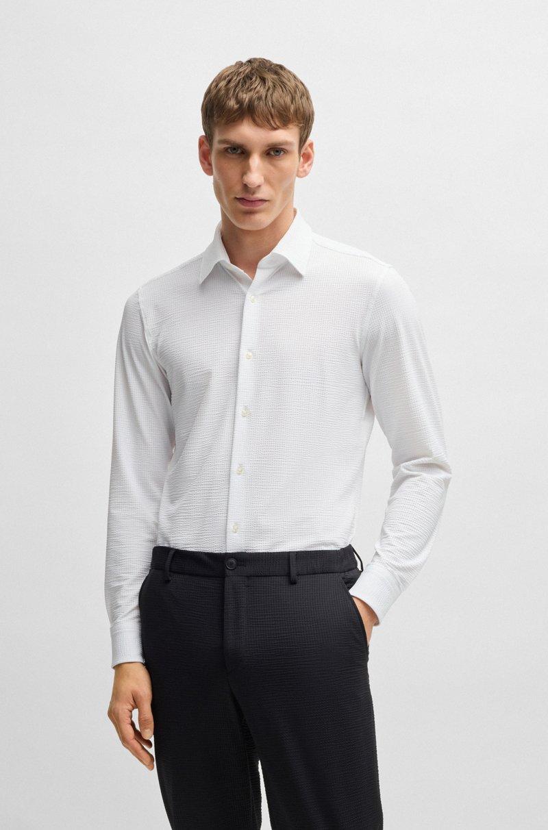 Hugo Boss Camisa slim fit en tejido elástico de sirsaca técnica fabricado en Italia