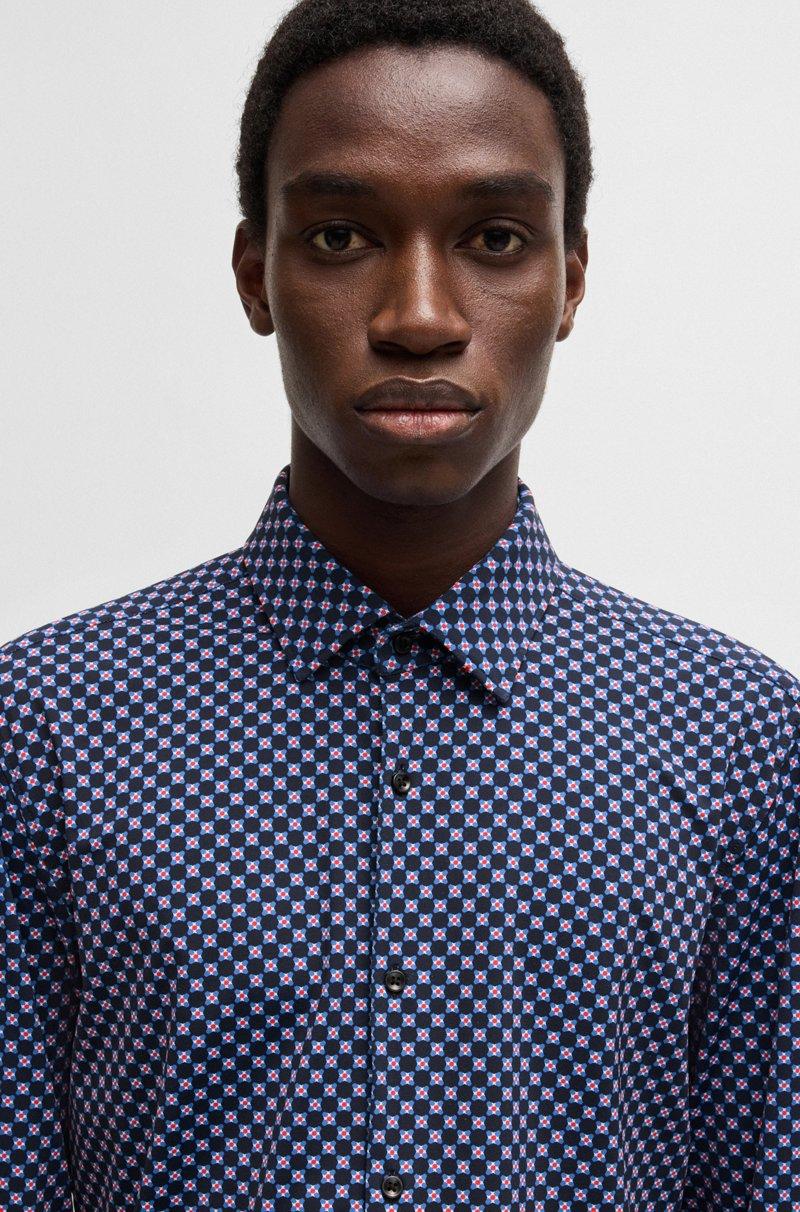 Hugo Boss Camisa Slim Fit Estampada En Punto Técnico Con Elástico