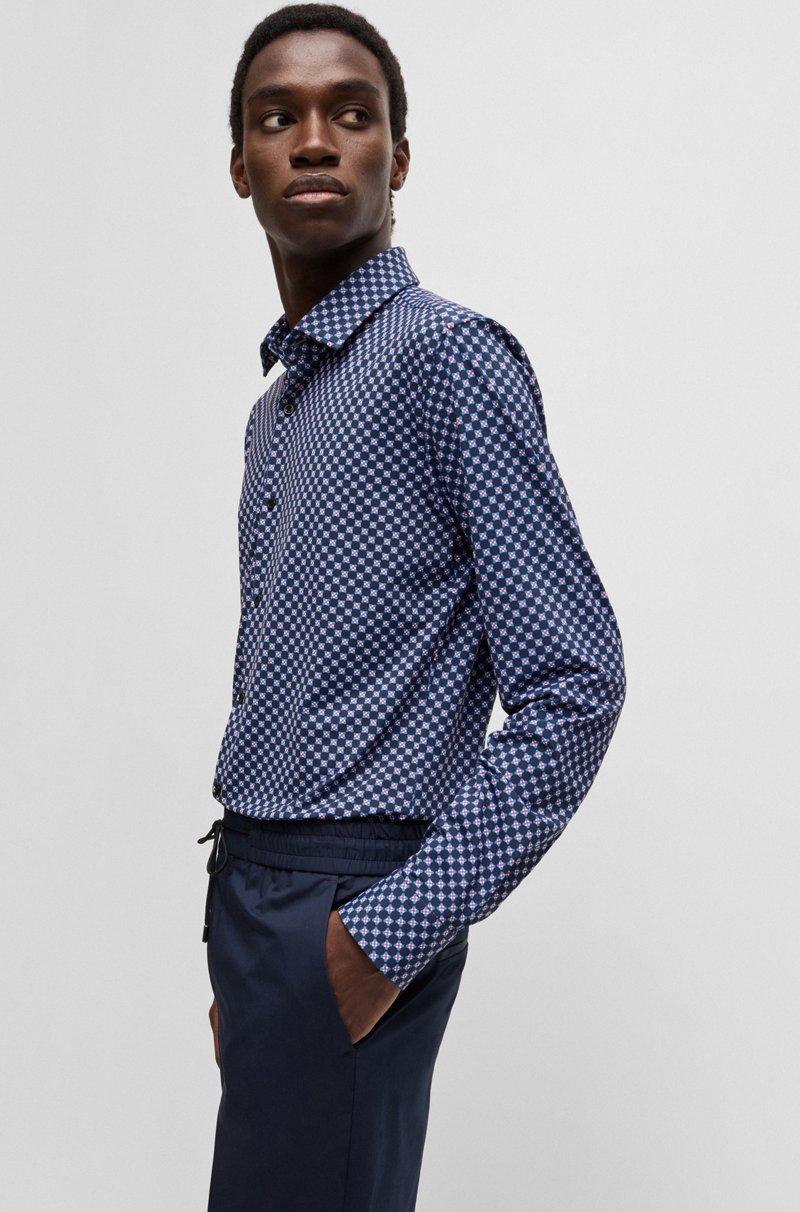 Hugo Boss Camisa Slim Fit Estampada En Punto Técnico Con Elástico