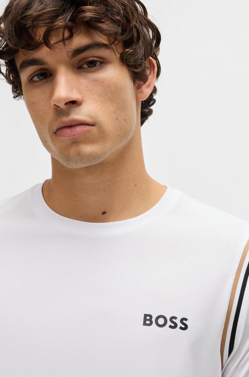 Hugo Boss Camiseta Activa Con Estructura De Rejilla Y Rayas De La Marca