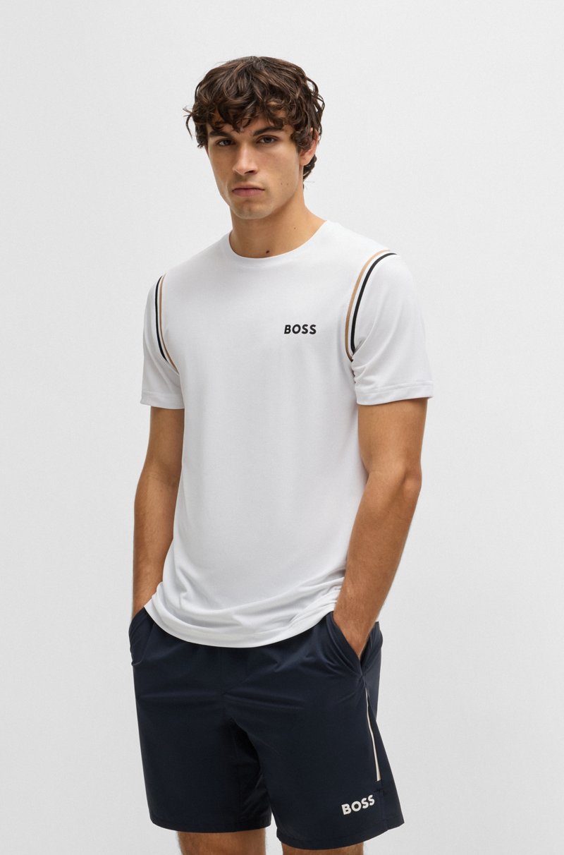 Hugo Boss Camiseta activa con estructura de rejilla y rayas de la marca