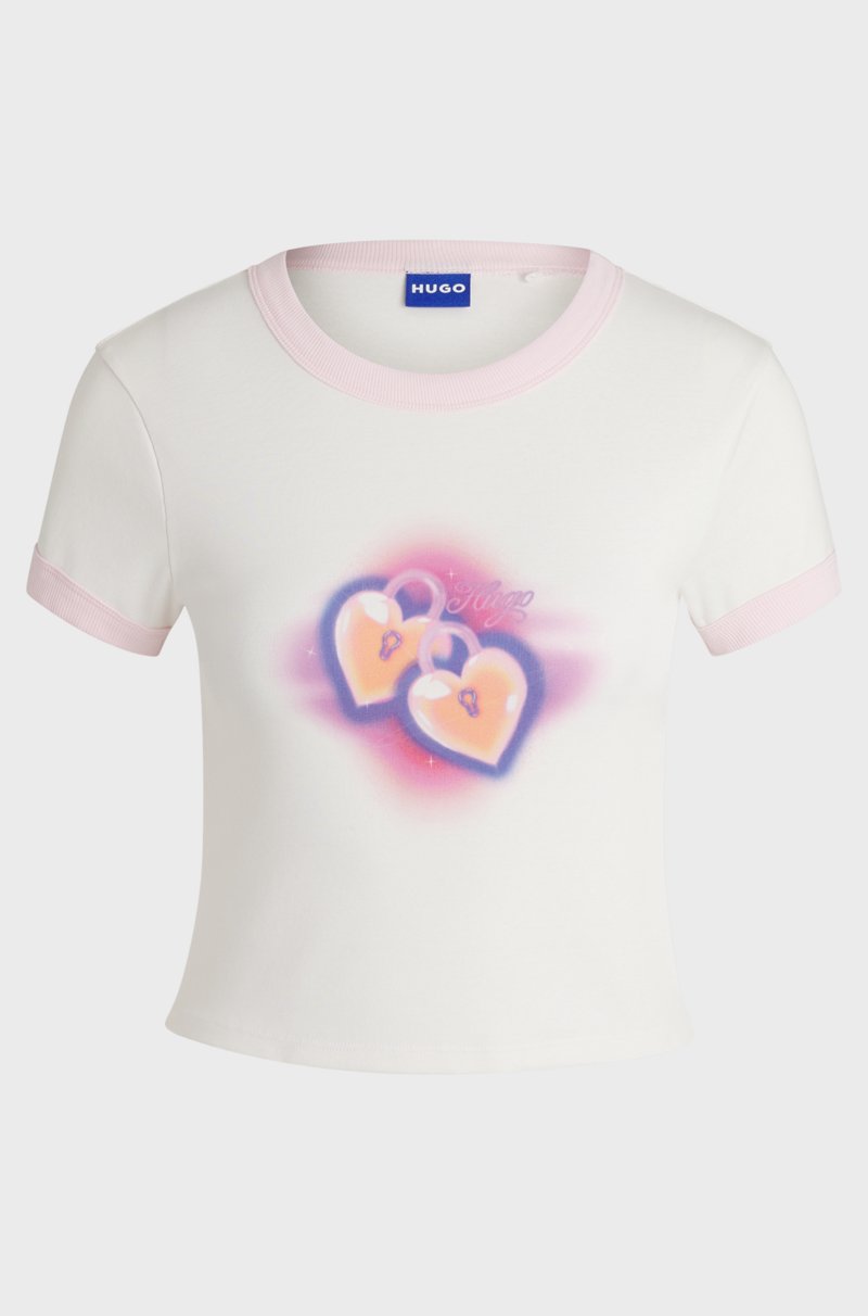Hugo Boss Camiseta corta de algodón con ribetes y estampado gráfico