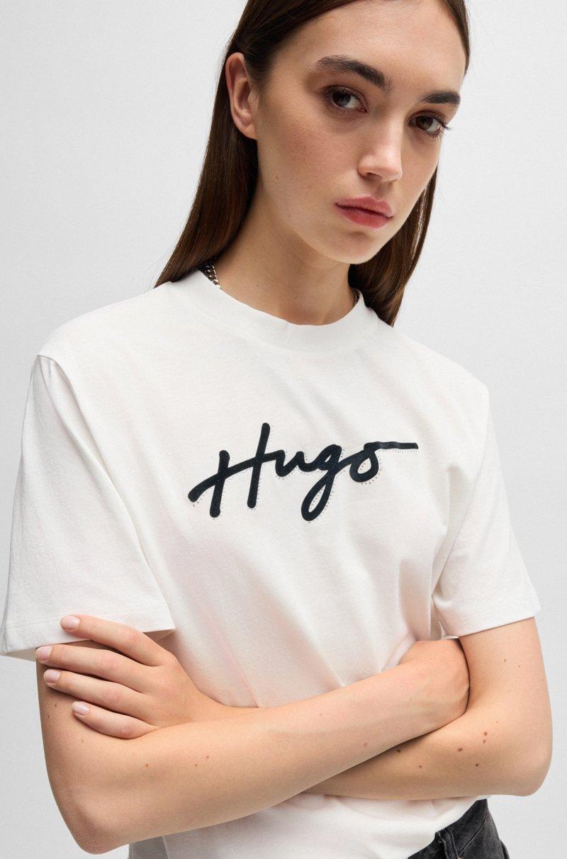 Hugo Boss Camiseta De Algodón Con Estampado Flocado Y Estrás