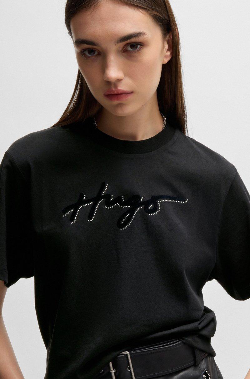 Hugo Boss Camiseta De Algodón Con Estampado Flocado Y Estrás