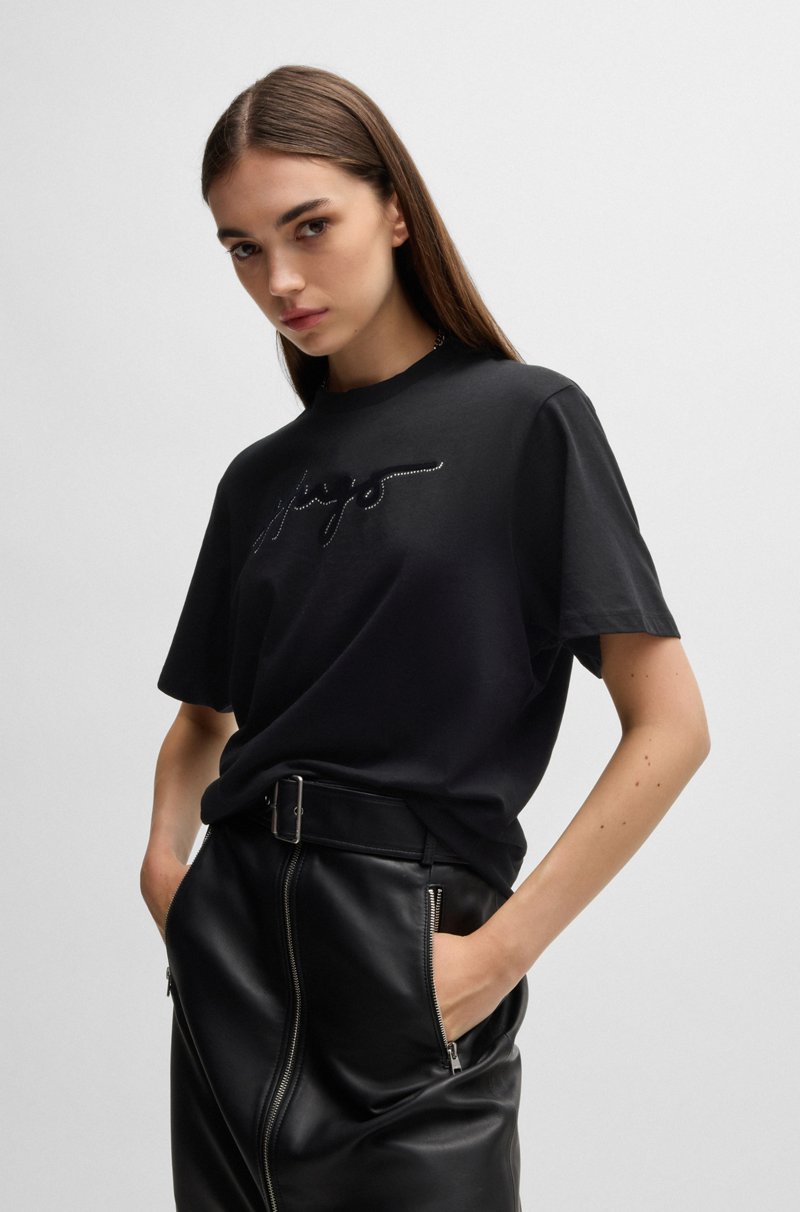 Hugo Boss Camiseta de algodón con estampado flocado y estrás