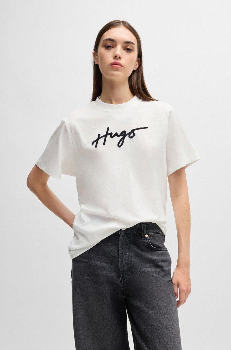 Hugo Boss Camiseta de algodón con estampado flocado y estrás