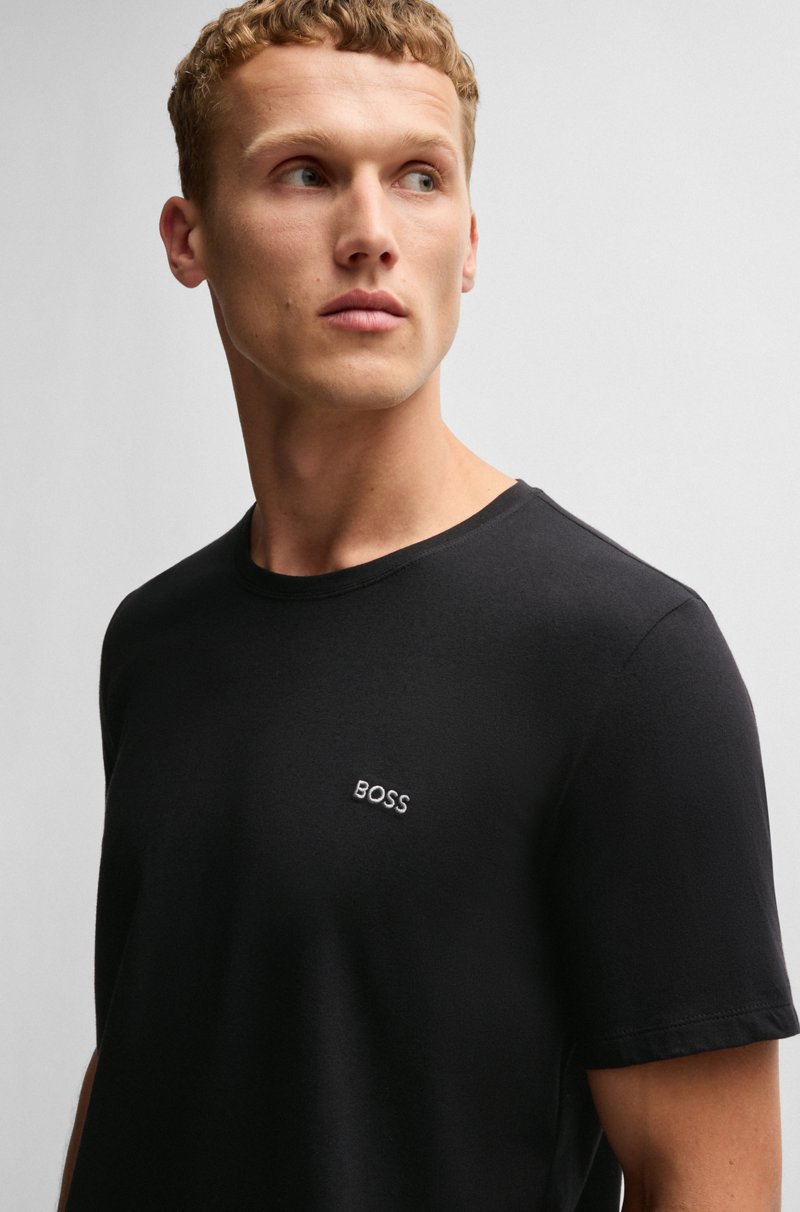 Hugo Boss Camiseta De Algodón Elástico Con Logo Bordado