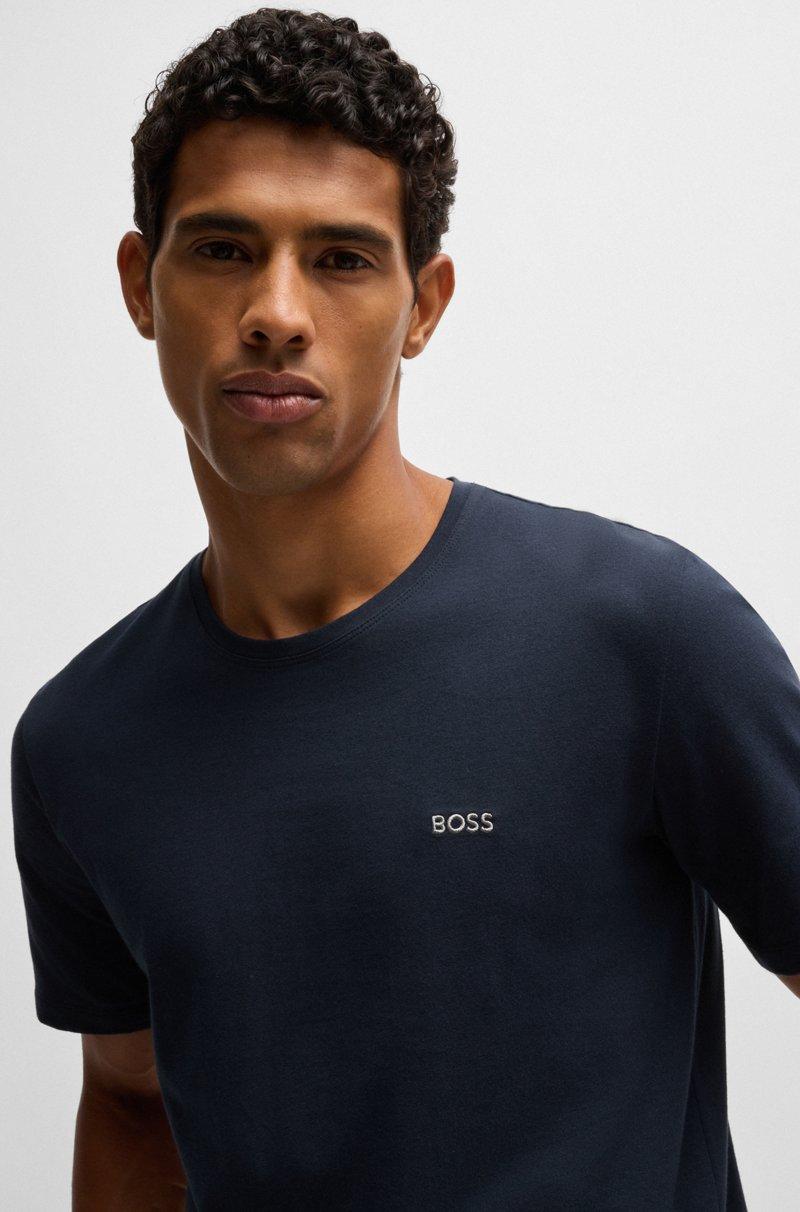 Hugo Boss Camiseta De Algodón Elástico Con Logo Bordado