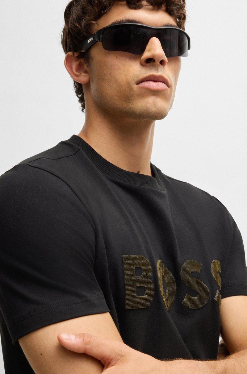 Hugo Boss Camiseta De Algodón Elástico Con Logo Grande