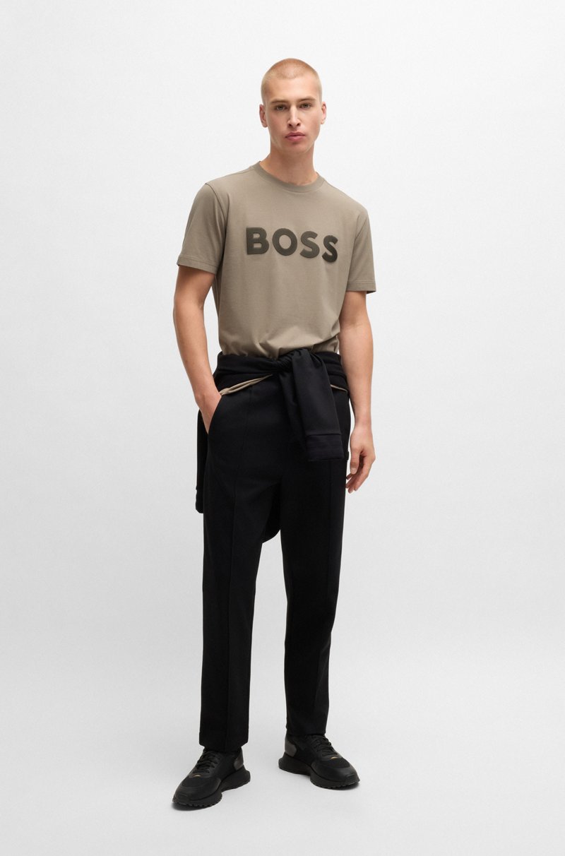 Hugo Boss Camiseta De Algodón Elástico Con Logo Grande