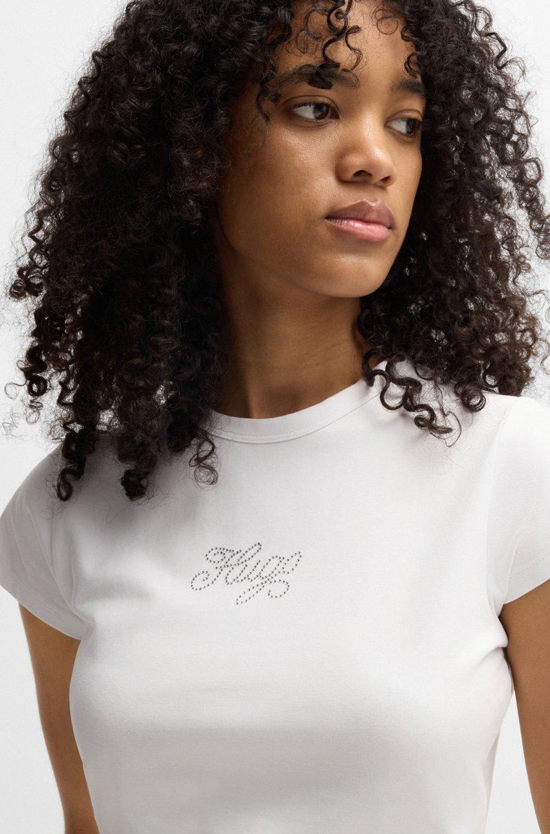 Hugo Boss Camiseta De Algodón Elástico Con Logo Tachonado De Cristales