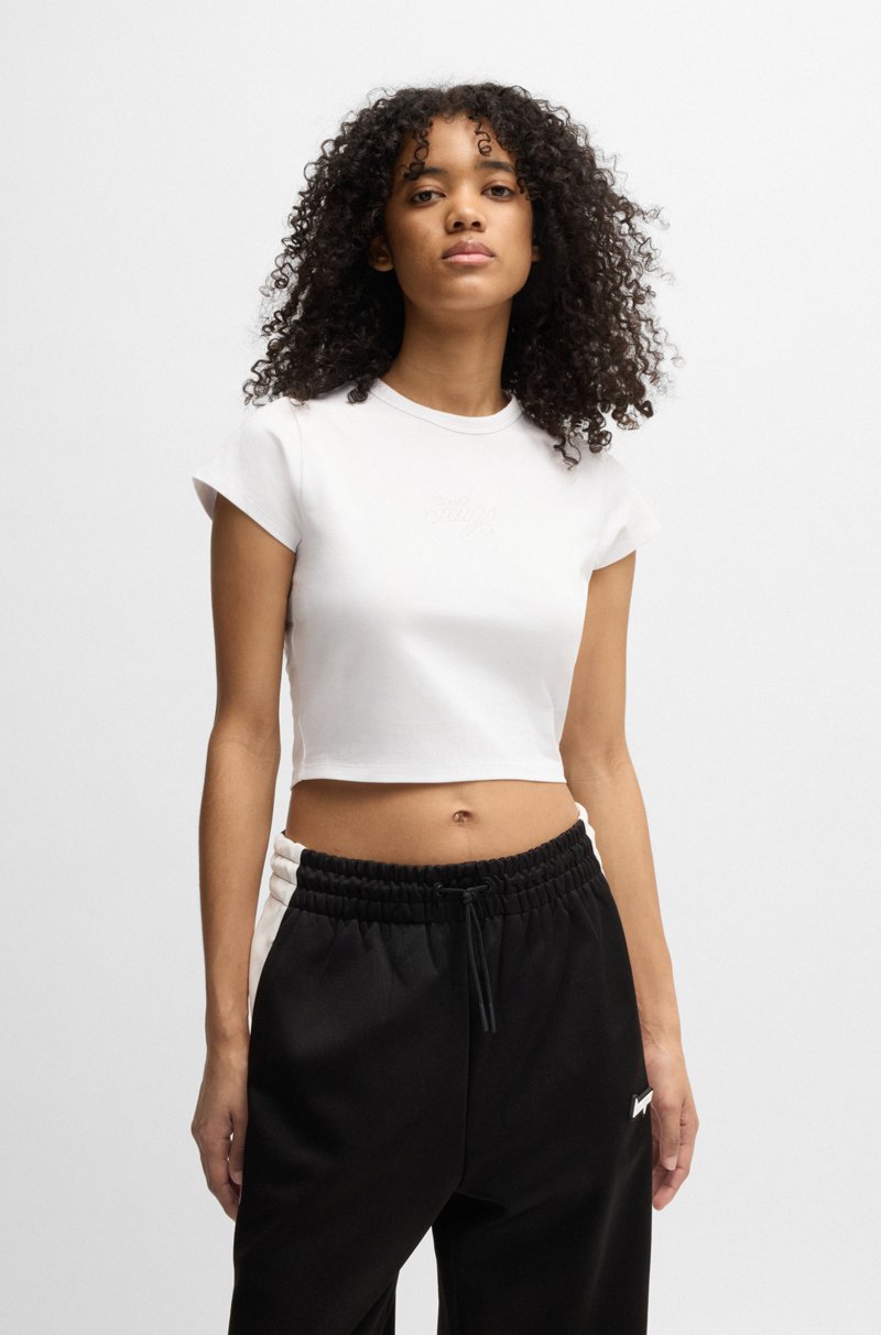 Hugo Boss Camiseta de algodón elástico con logo tachonado de cristales