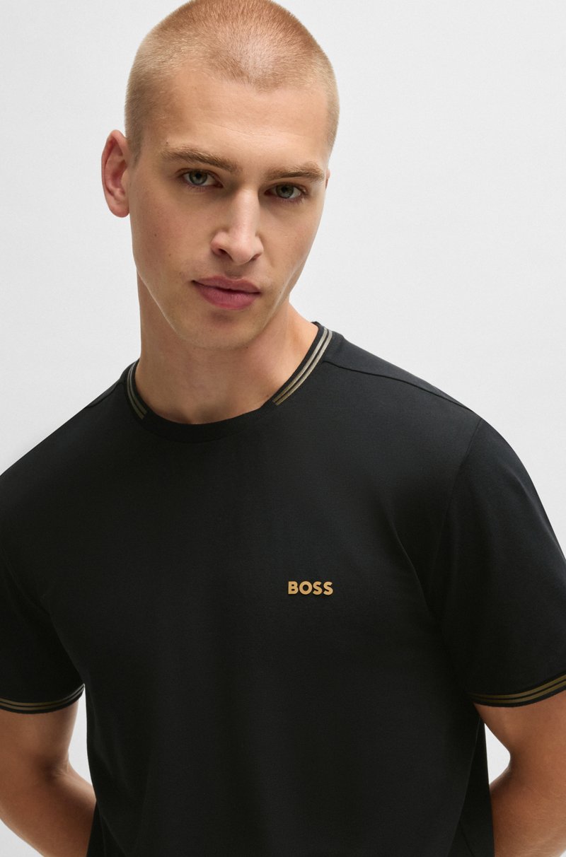 Hugo Boss Camiseta De Algodón Elástico Con Rayas Y Logotipo