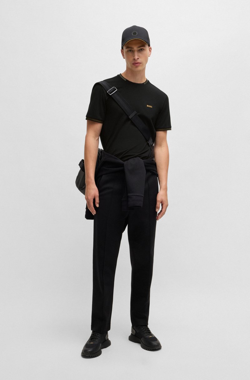 Hugo Boss Camiseta De Algodón Elástico Con Rayas Y Logotipo