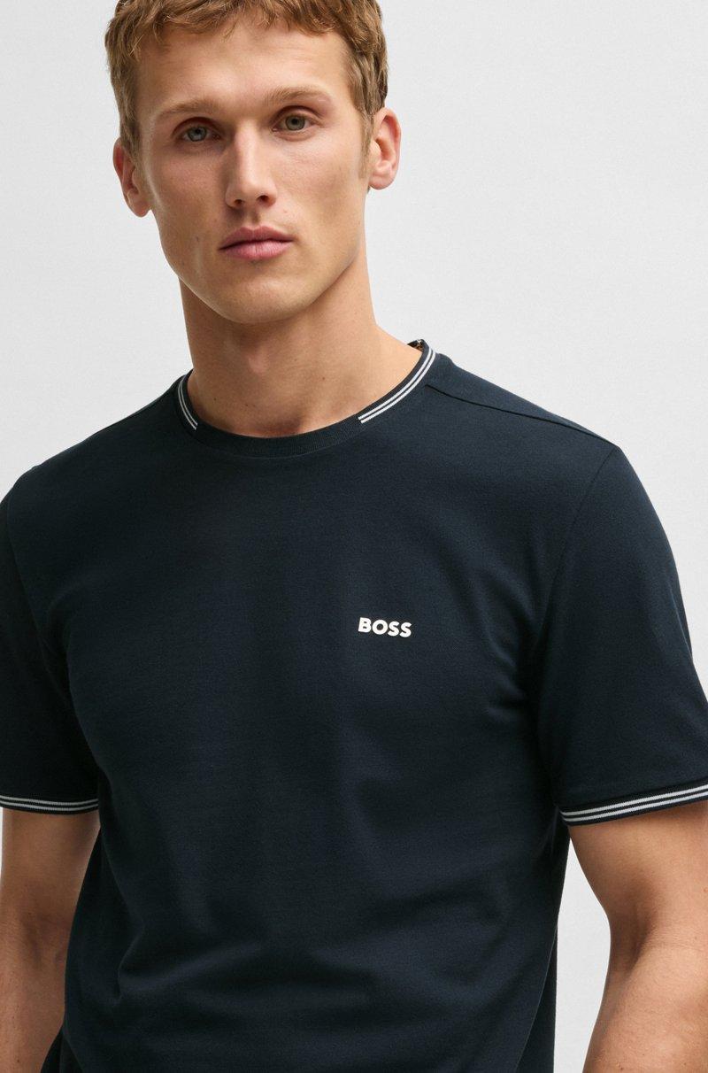 Hugo Boss Camiseta De Algodón Elástico Con Rayas Y Logotipo