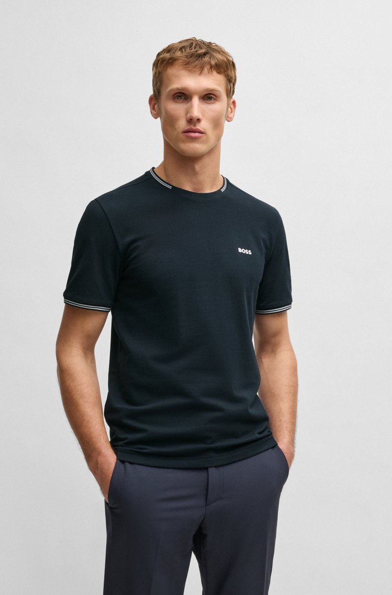 Hugo Boss Camiseta de algodón elástico con rayas y logotipo