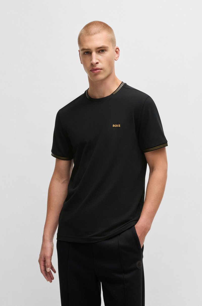 Hugo Boss Camiseta De Algodón Elástico Con Rayas Y Logotipo