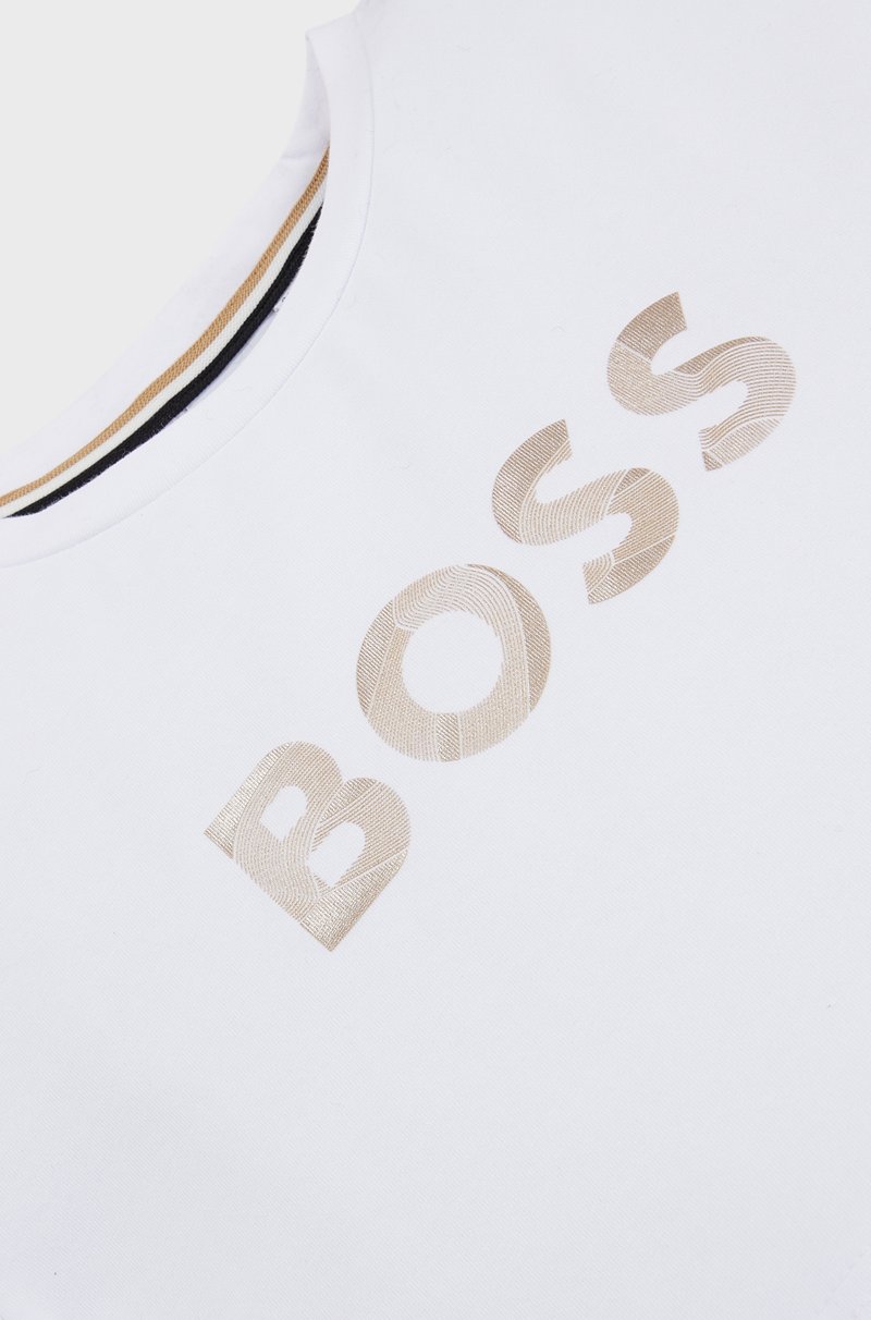 Hugo Boss Camiseta De Algodón Elástico Para Niños Con Logo Estampado Metalizado