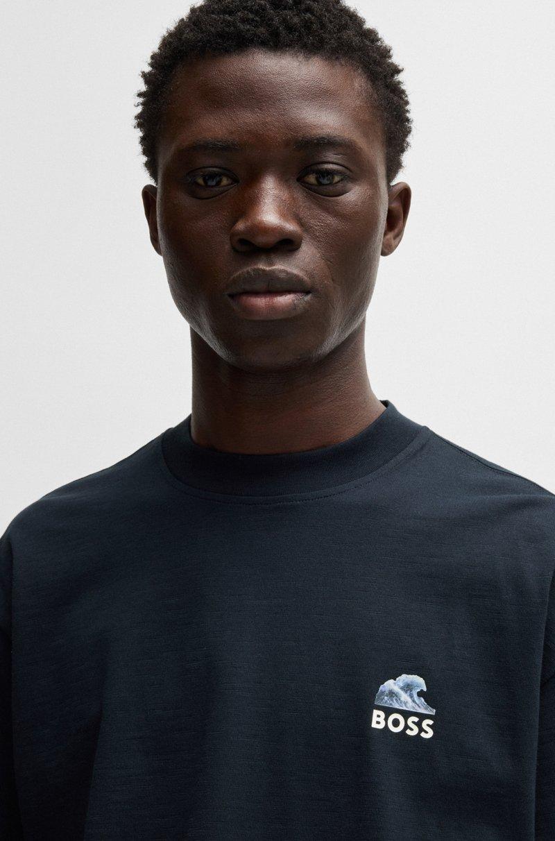 Hugo Boss Camiseta De Algodón Flameado Con Estampado Gráfico En La Espalda