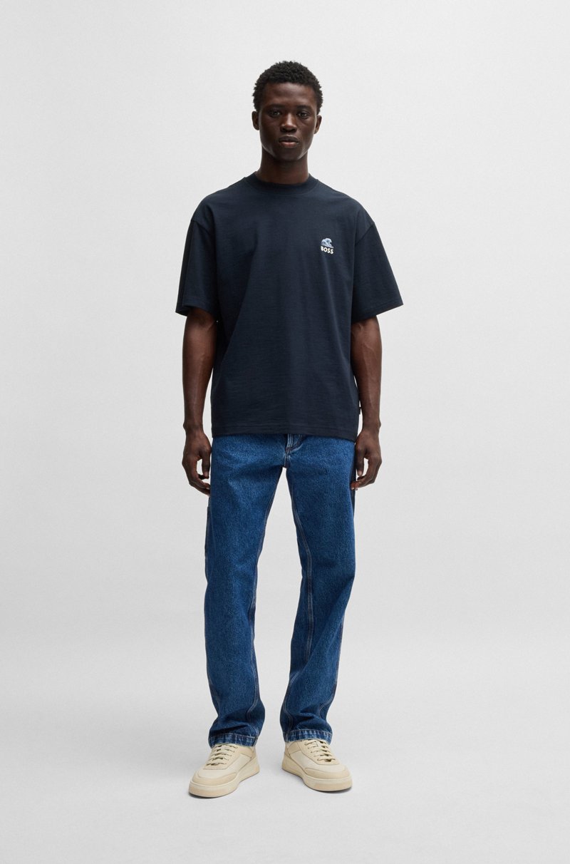 Hugo Boss Camiseta De Algodón Flameado Con Estampado Gráfico En La Espalda