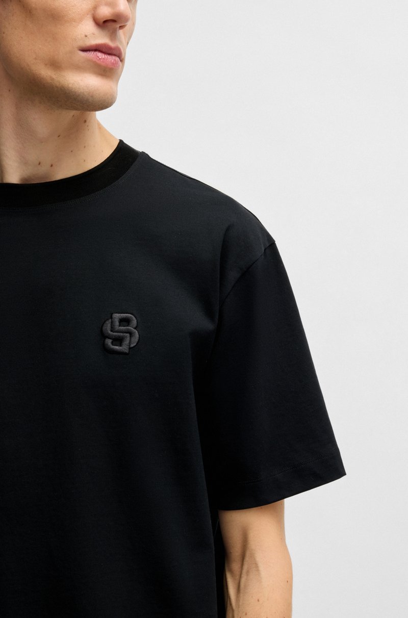 Hugo Boss Camiseta De Algodón Mercerizado Con Monograma Double B