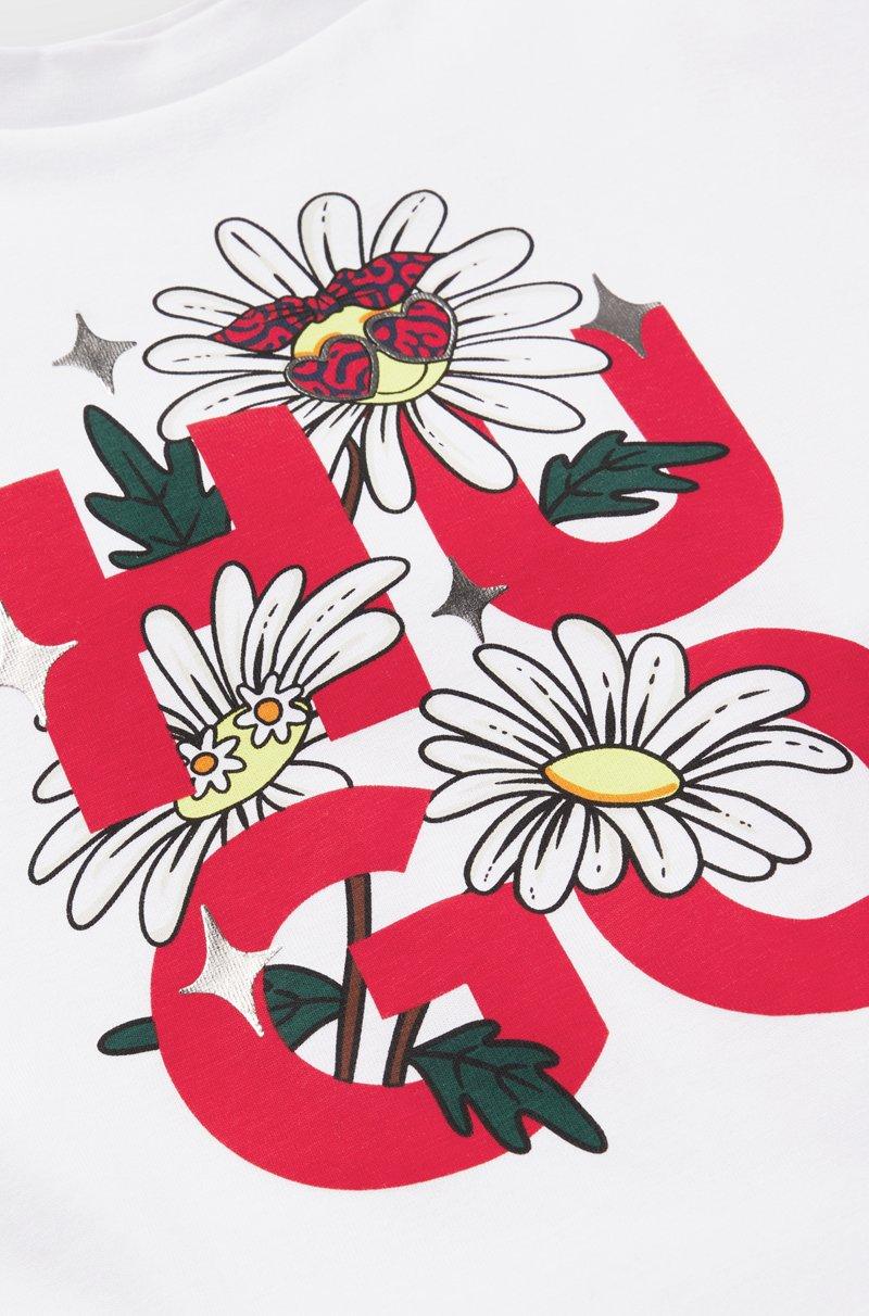 Hugo Boss Camiseta De Algodón Para Niños Con Logo Apilado Floral Estampado