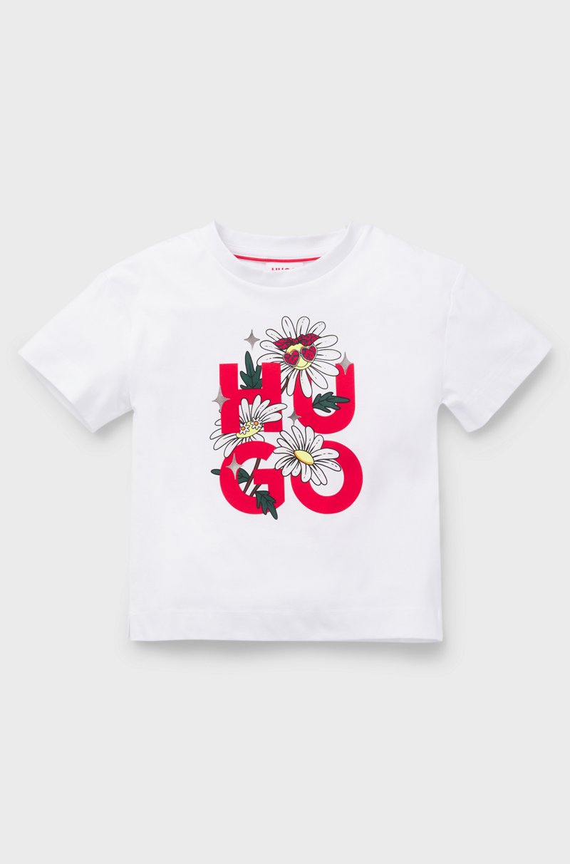 Hugo Boss Camiseta de algodón para niños con logo apilado floral estampado