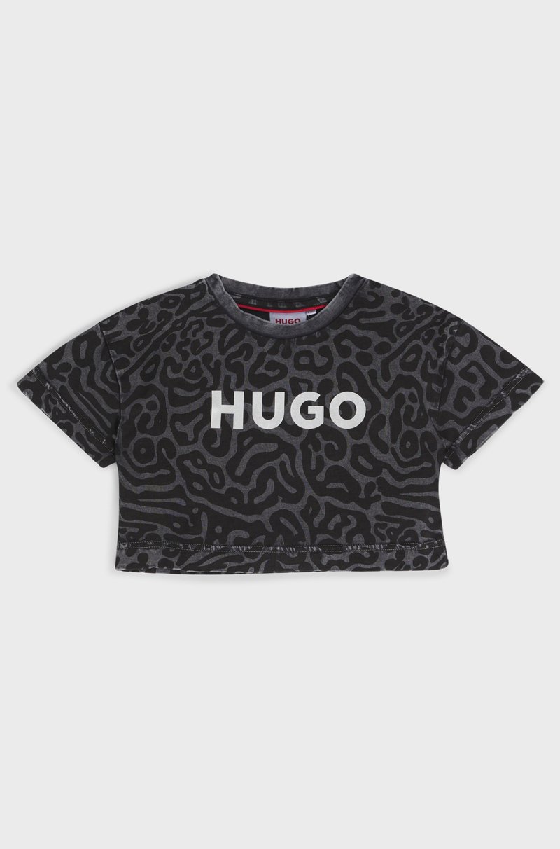 Hugo Boss Camiseta de algodón para niños con logo brillante y estampado de guepardo