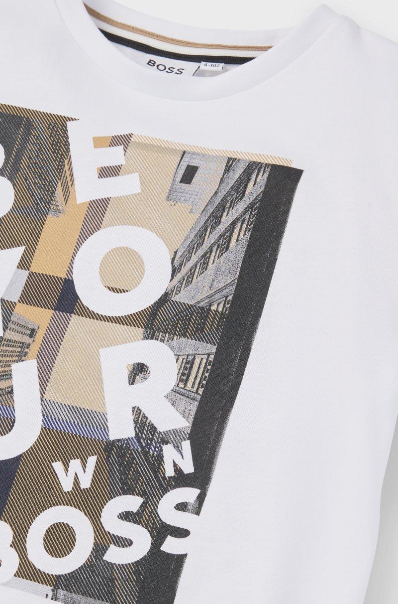 Hugo Boss Camiseta De Algodón Regular Fit Para Niños Con Ilustración De Texto