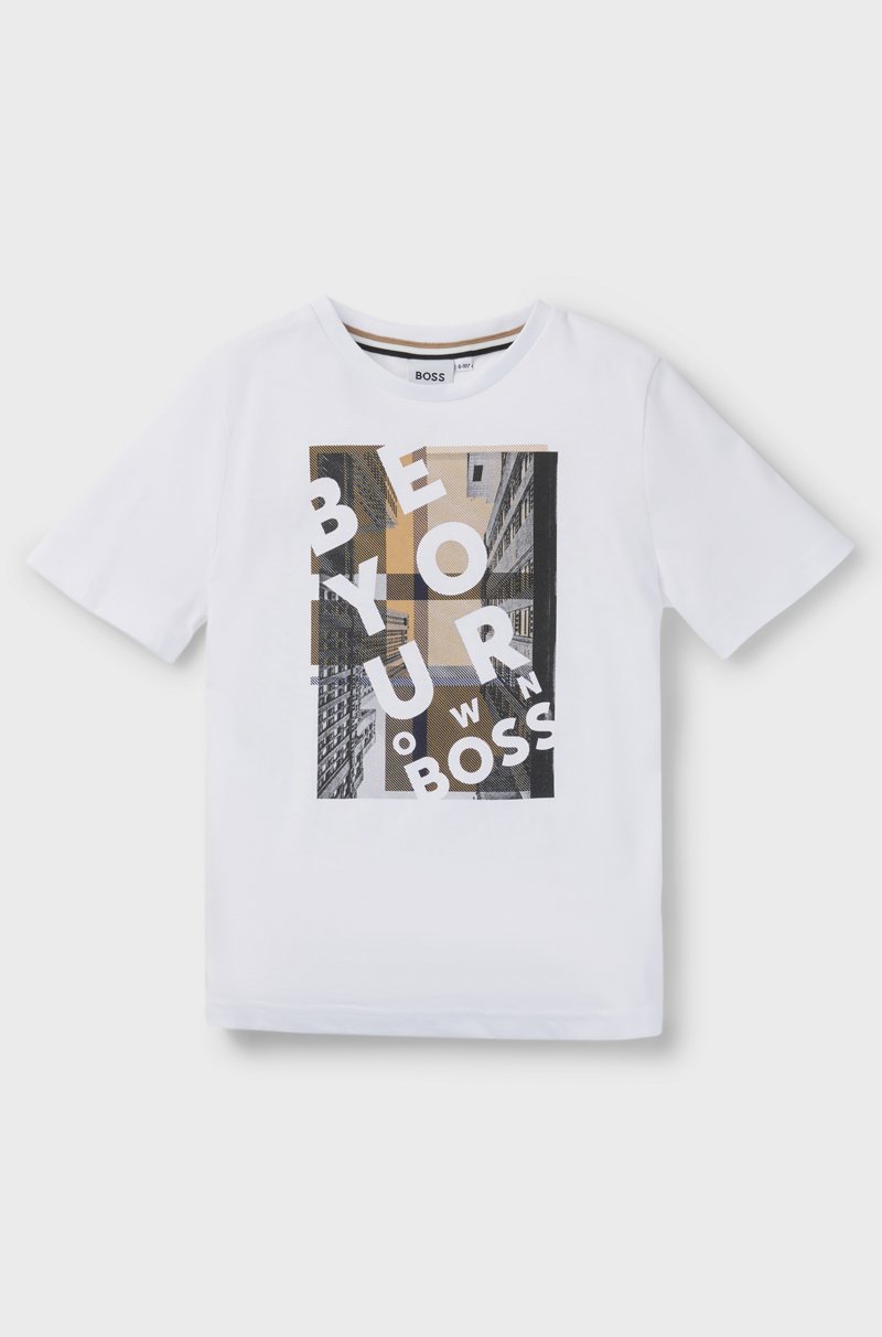Hugo Boss Camiseta de algodón regular fit para niños con ilustración de texto
