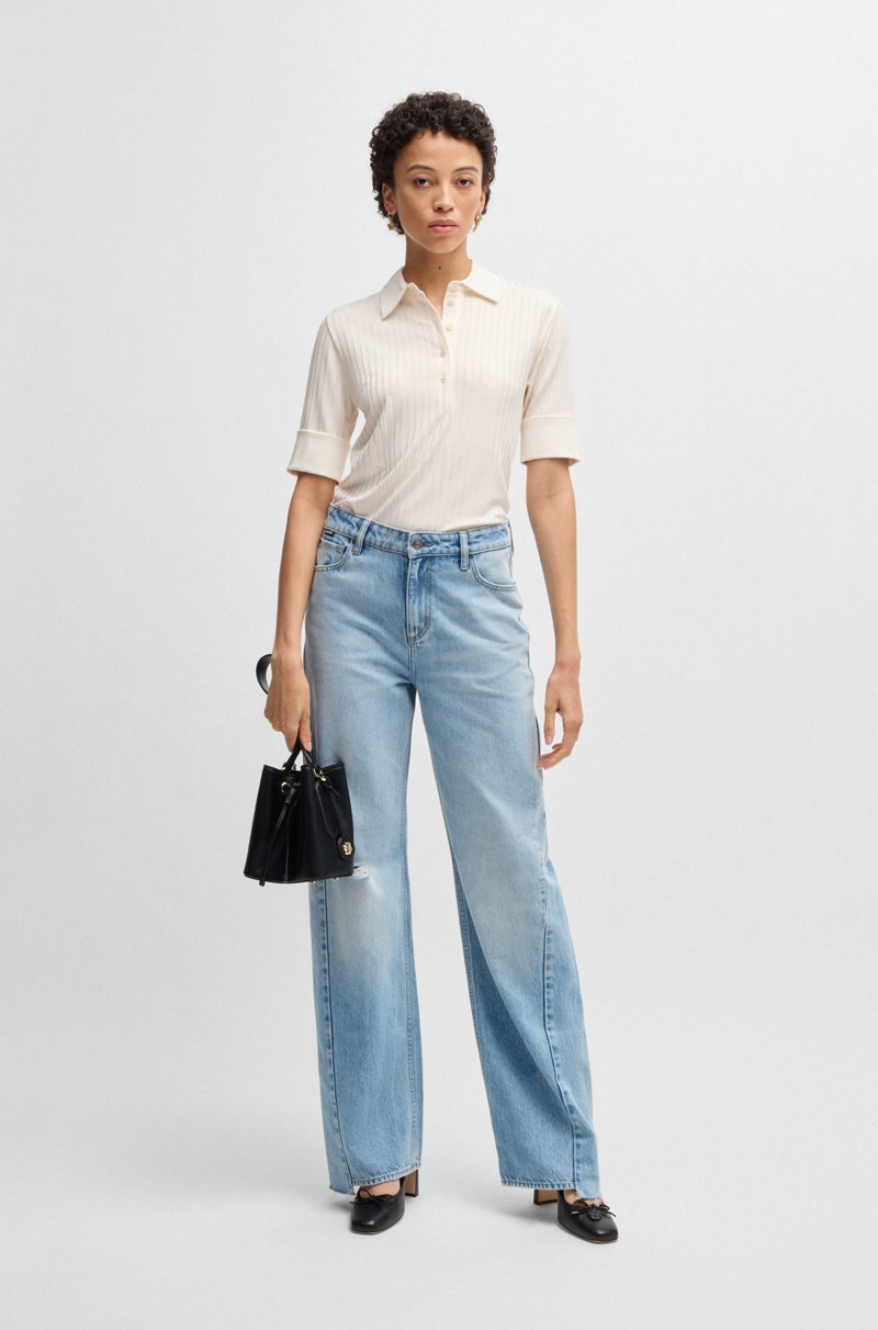 Hugo Boss Camiseta De Canalé Con Cuello De Polo Y Ribetes Lisos