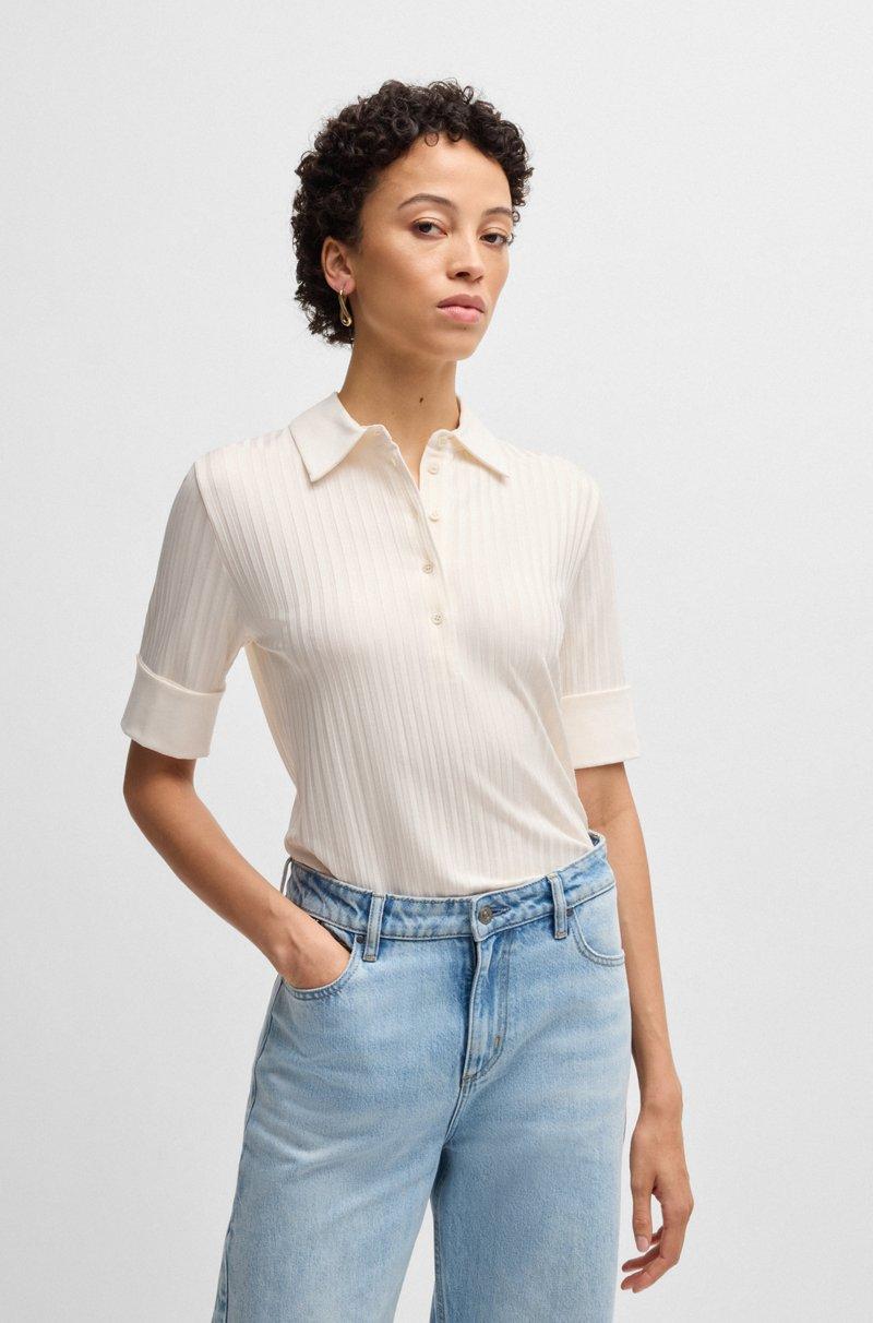 Hugo Boss Camiseta de canalé con cuello de polo y ribetes lisos