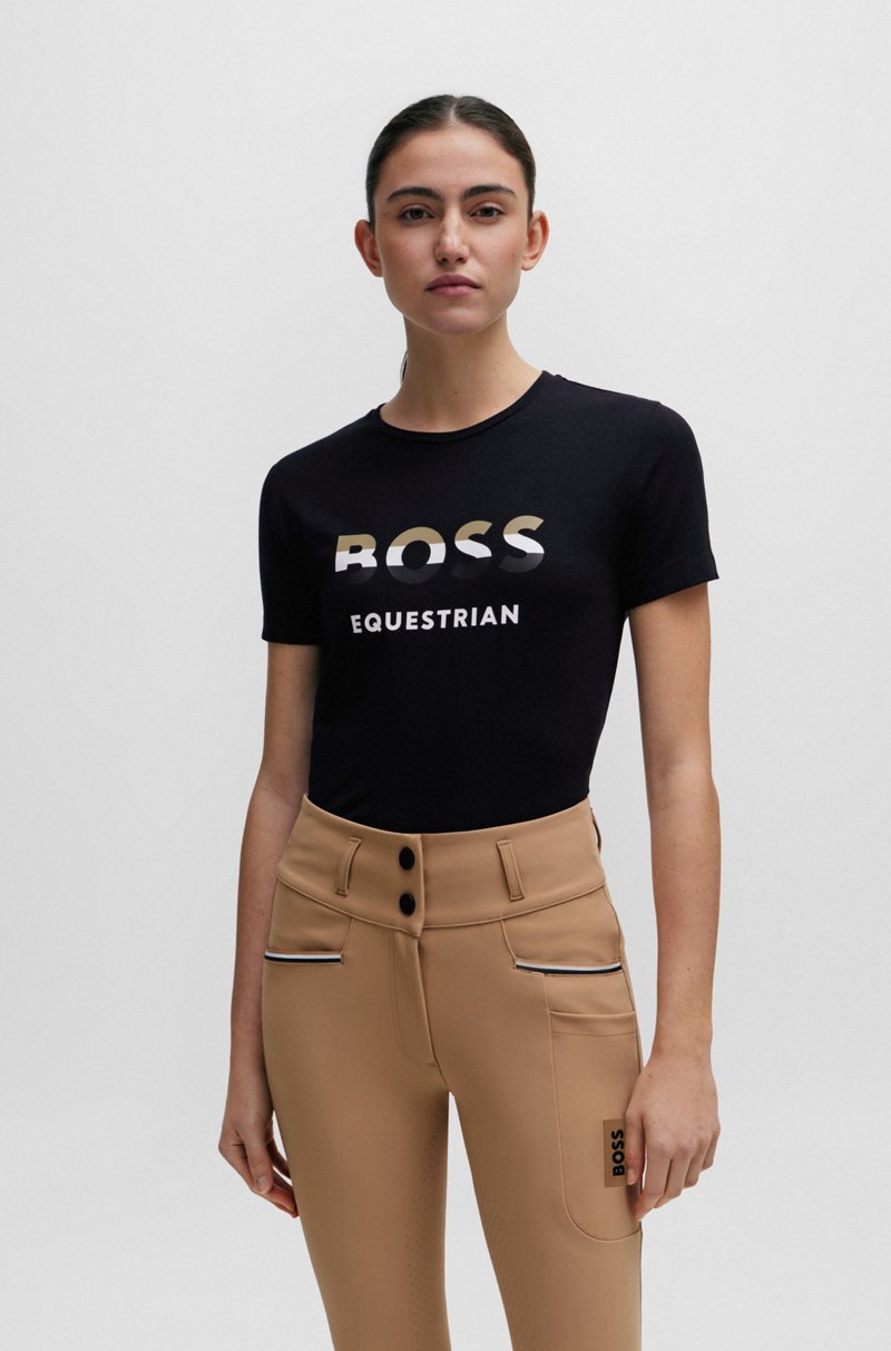 Hugo Boss Camiseta De Equitación En Algodón Elástico Con Detalles De Logo
