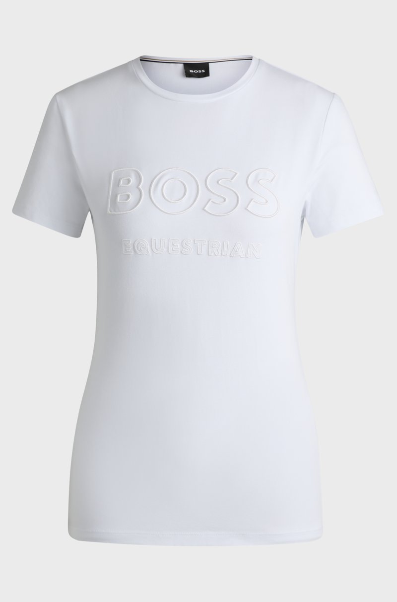 Hugo Boss Camiseta De Equitación En Algodón Elástico Con Logo Bordado