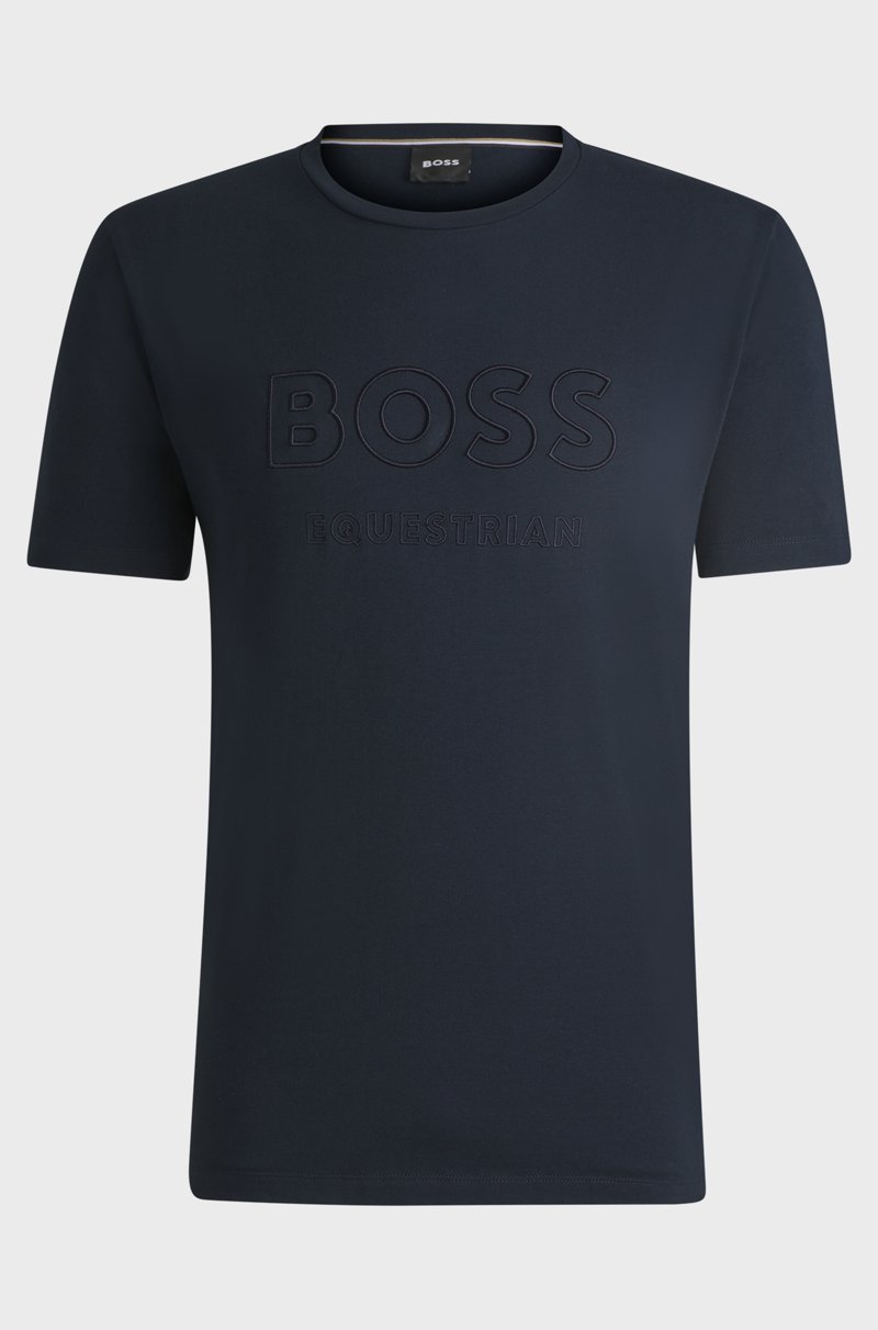 Hugo Boss Camiseta De Equitación En Algodón Elástico Con Logo Bordado