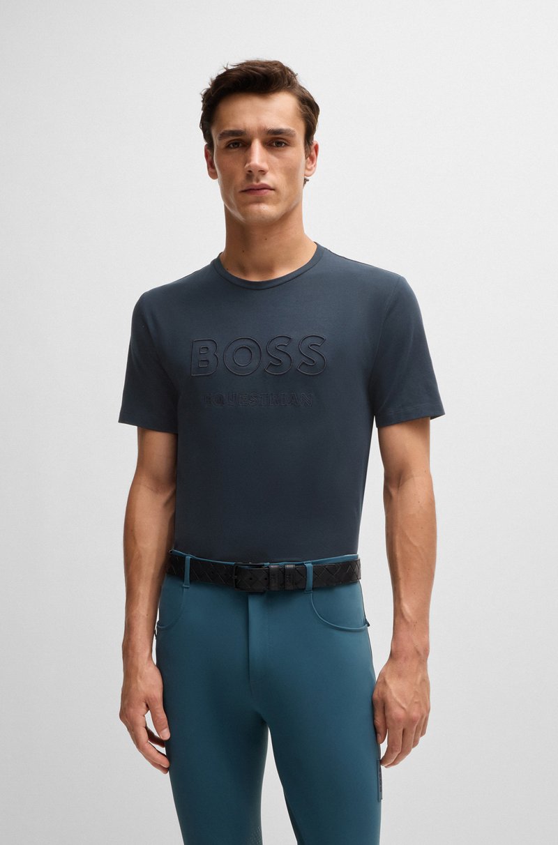 Hugo Boss Camiseta De Equitación En Algodón Elástico Con Logo Bordado