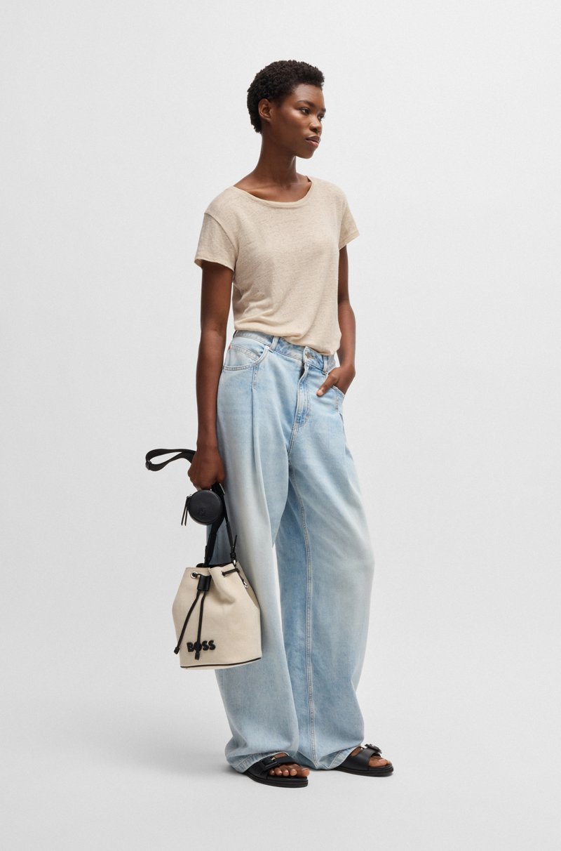 Hugo Boss Camiseta De Lino Con Escote Redondo Y Espalda Fruncida