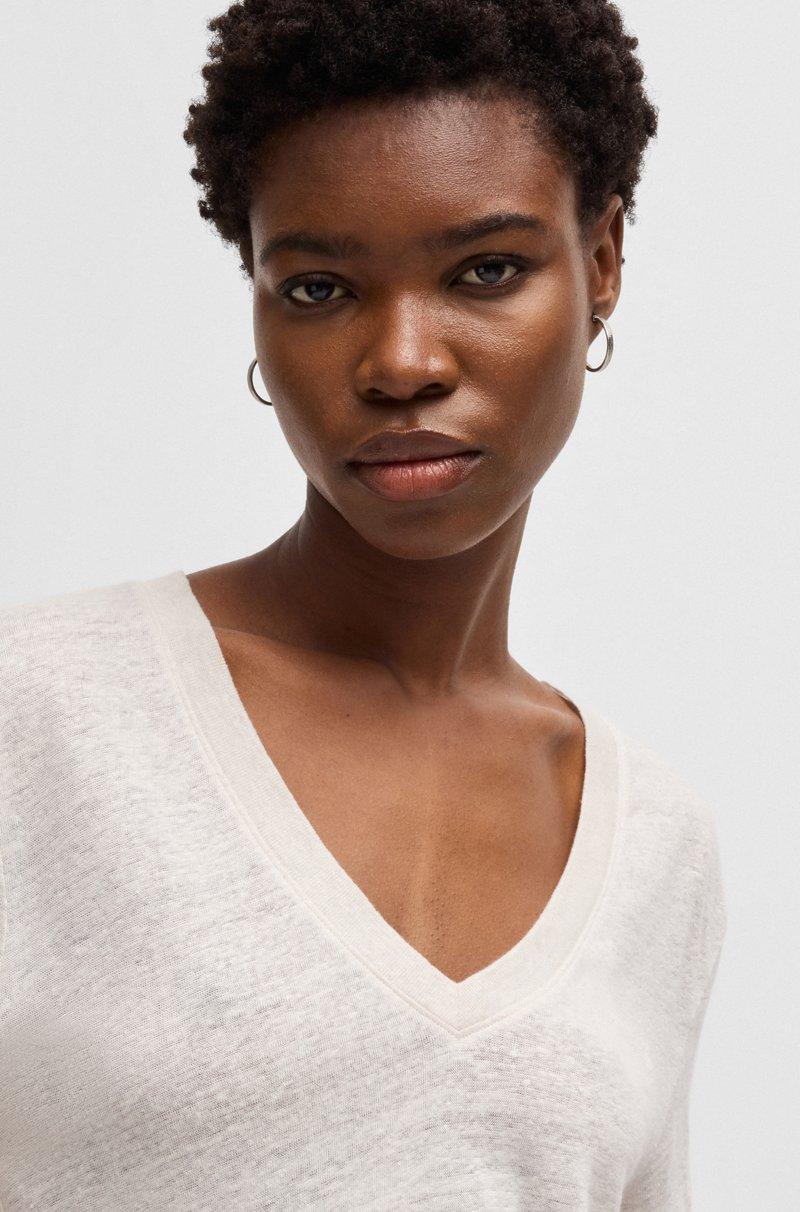 Hugo Boss Camiseta De Lino Ligero Con Cuello En Pico