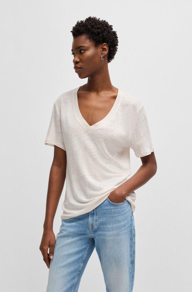 Hugo Boss Camiseta de lino ligero con cuello en pico