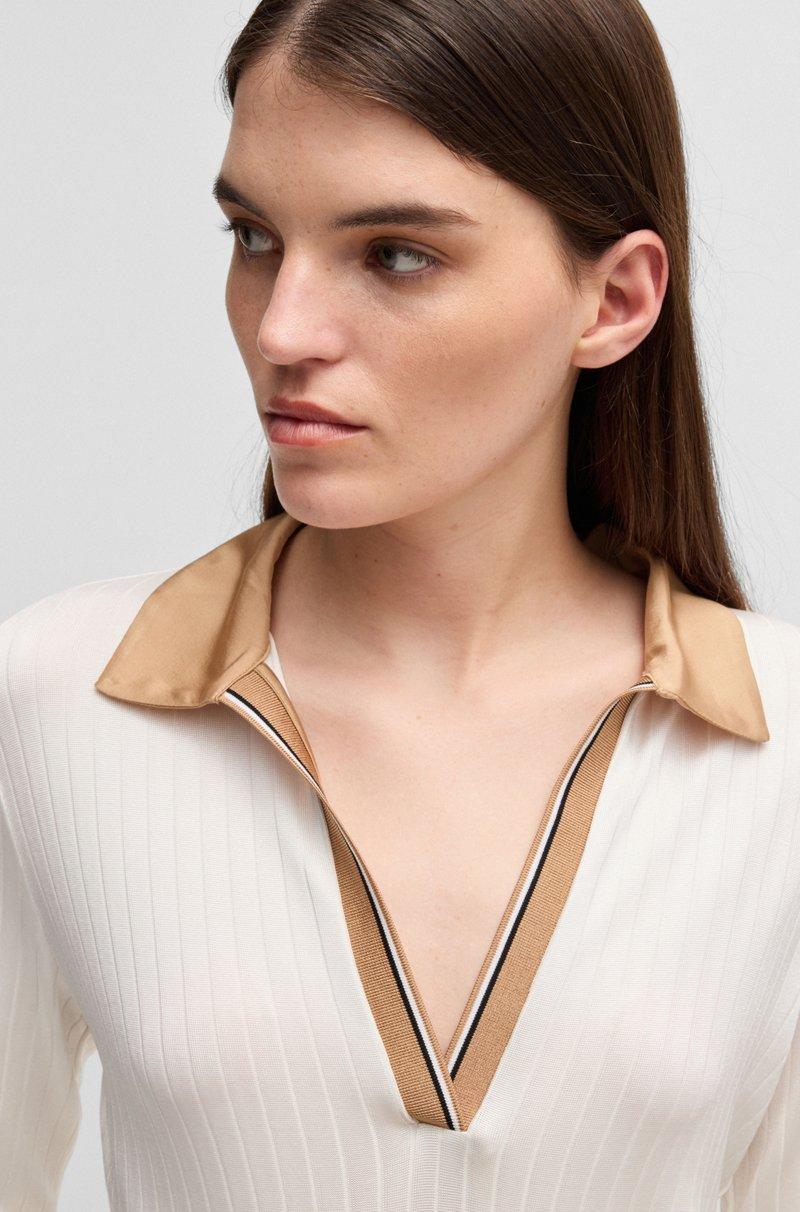 Hugo Boss Camiseta De Manga Larga Con Cuello Abierto Y Rayas De La Marca