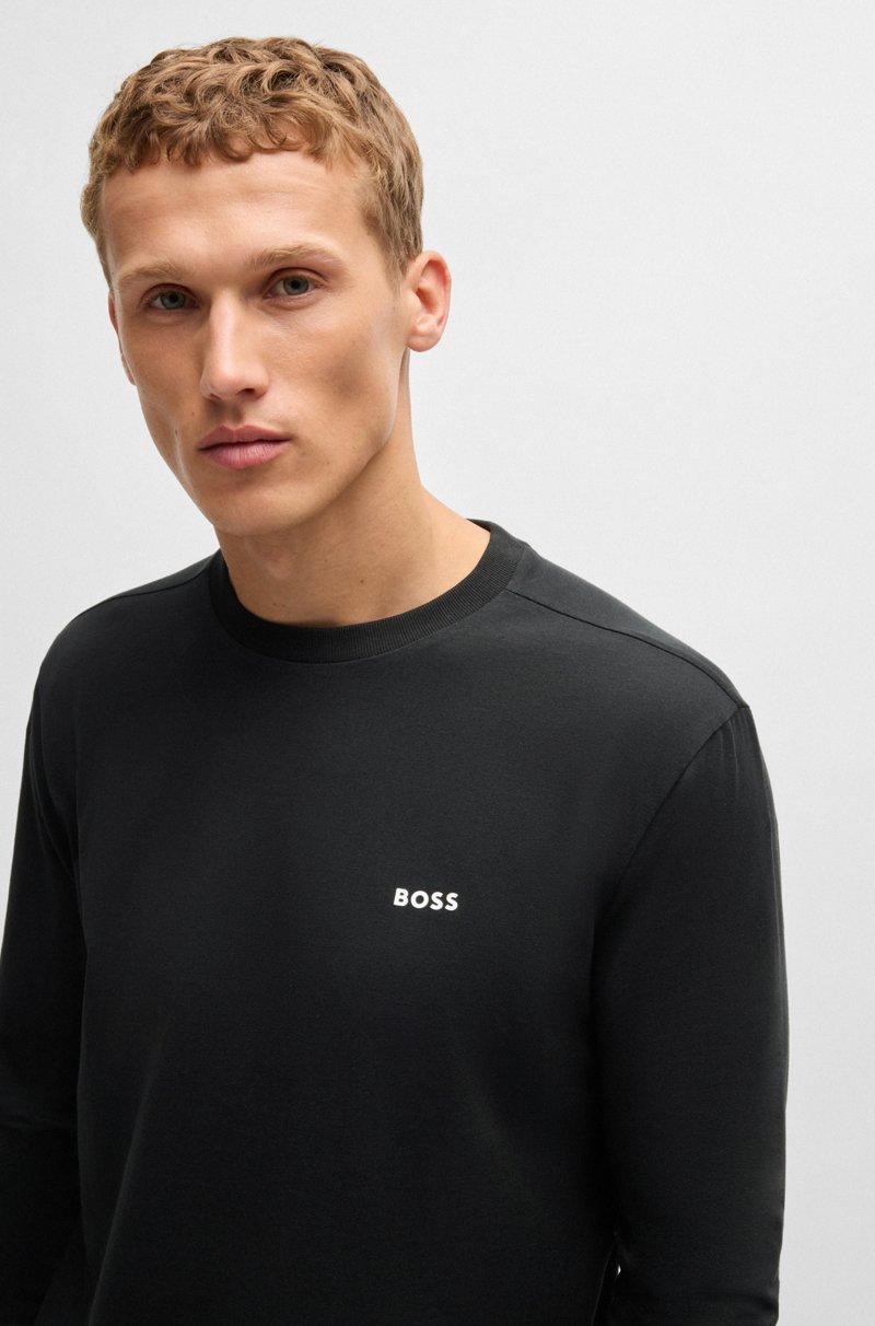 Hugo Boss Camiseta De Manga Larga De Algodón Elástico Con Logo En Contraste