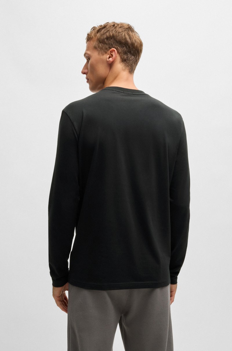 Hugo Boss Camiseta De Manga Larga De Algodón Elástico Con Logo En Contraste